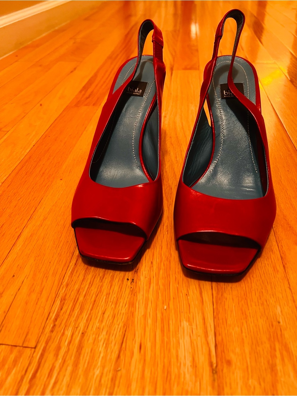 b.iala Red Slingback Peep-Toe Heels - Picture 2 of 7